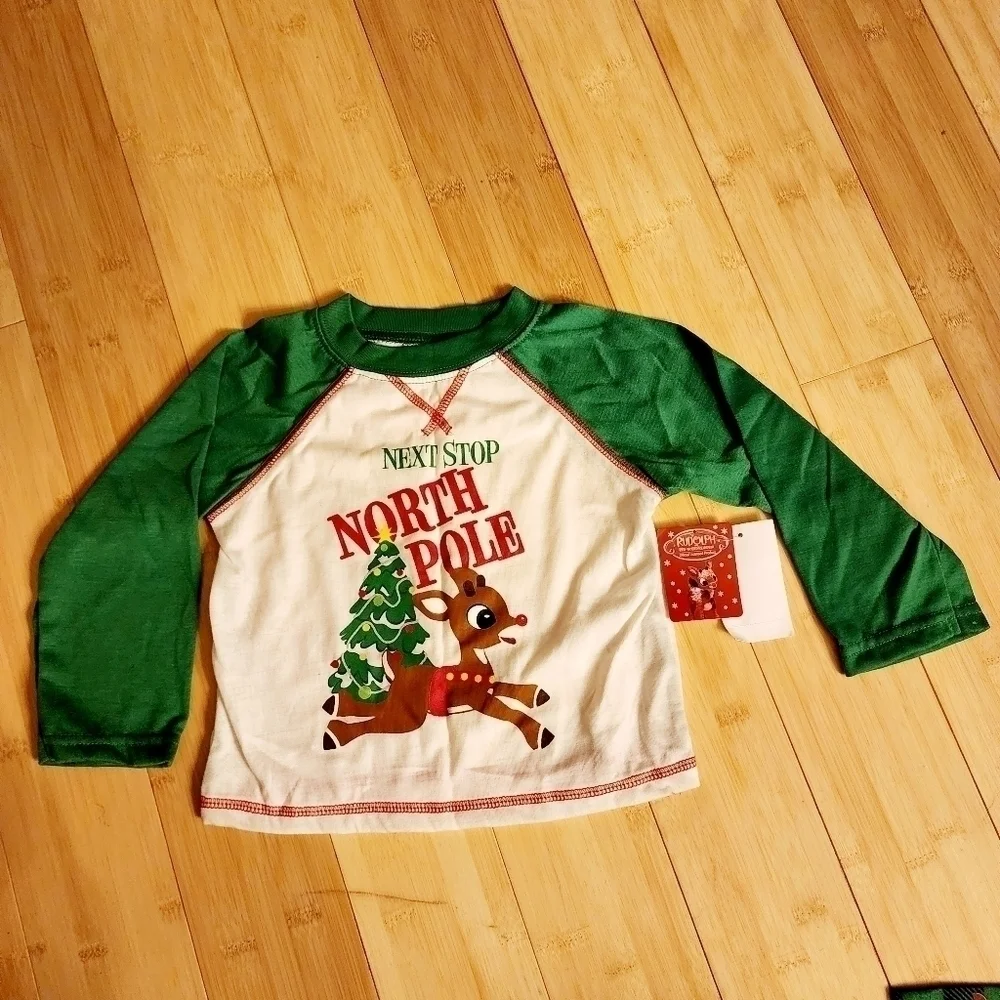 NWT Rudolph Red Nosed Reindeer Pajama Set Green Plaid Size 24M Baby Toddler New